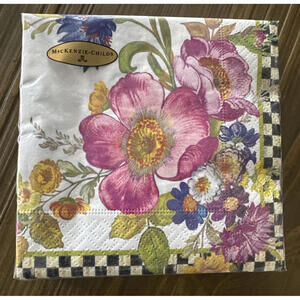 MacKenzie-Childs White Flower Market Cocktail Napkins 5"×5"  (20)  Free Ship